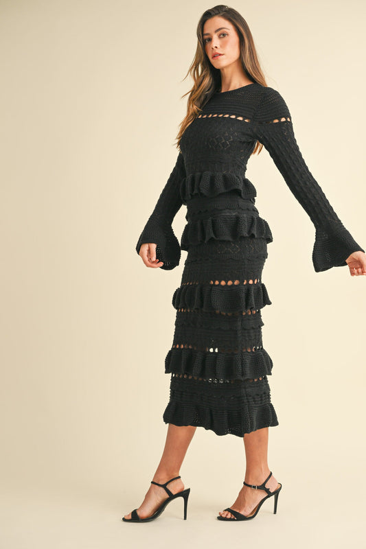 Under The Moonlight Tiered Ruffle Knit Midi Dress