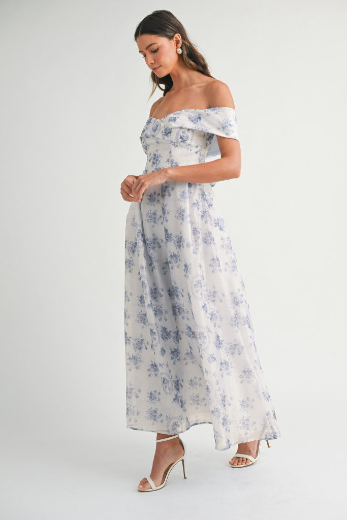 Tea Time Floral Off Shoulder Maxi Dress