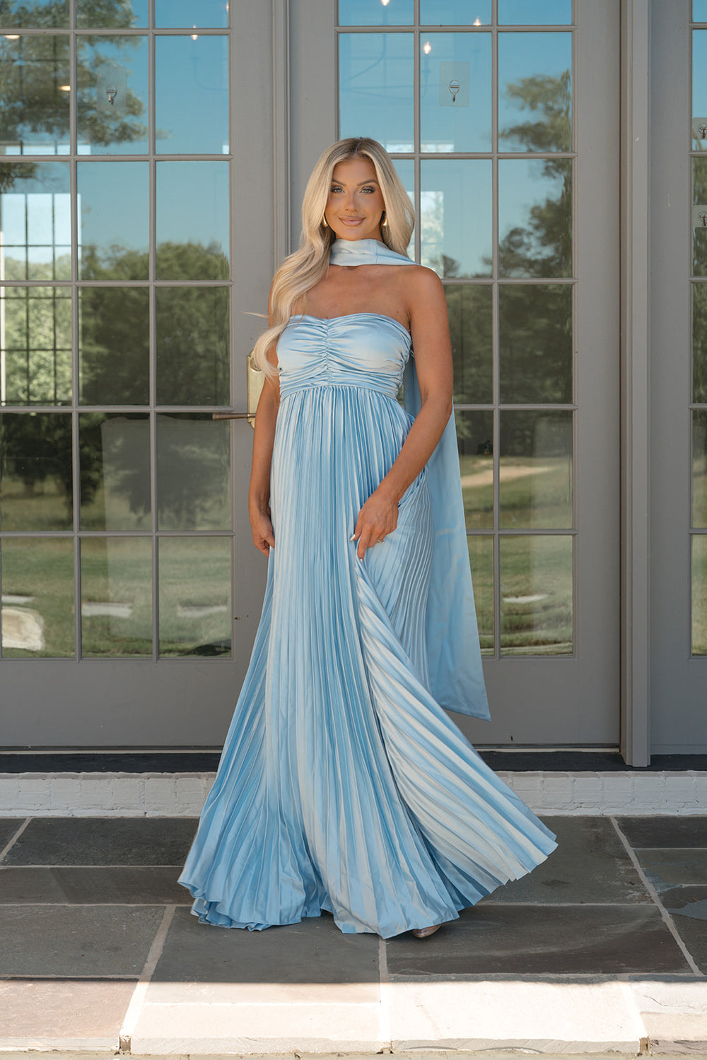 Taylor Ruched Pleated Tube Maxi Dress