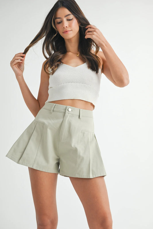 Beach Days Pleated High Waisted Twill Shorts