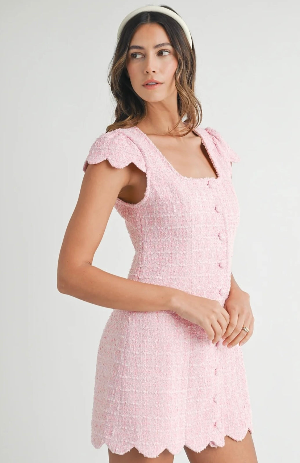 Regina Tweed Scallop Mini Dress
