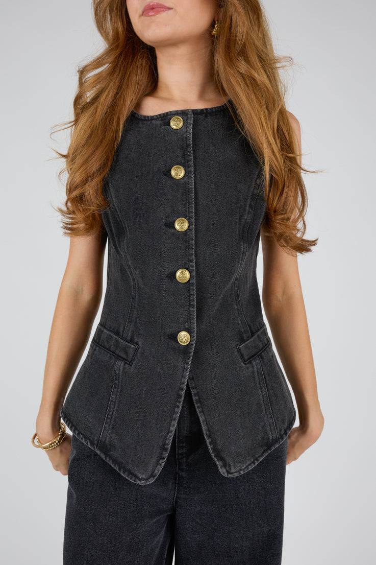 Next Level Vest and Wide Leg Jeans Denim Set