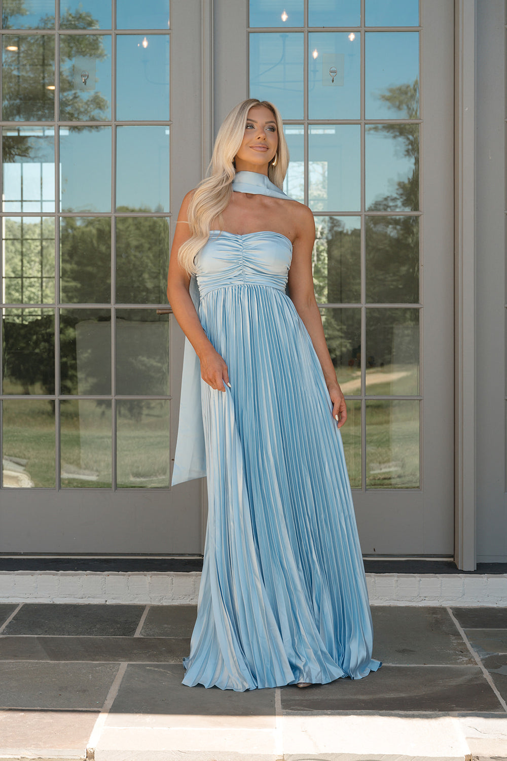 Taylor Ruched Pleated Tube Maxi Dress