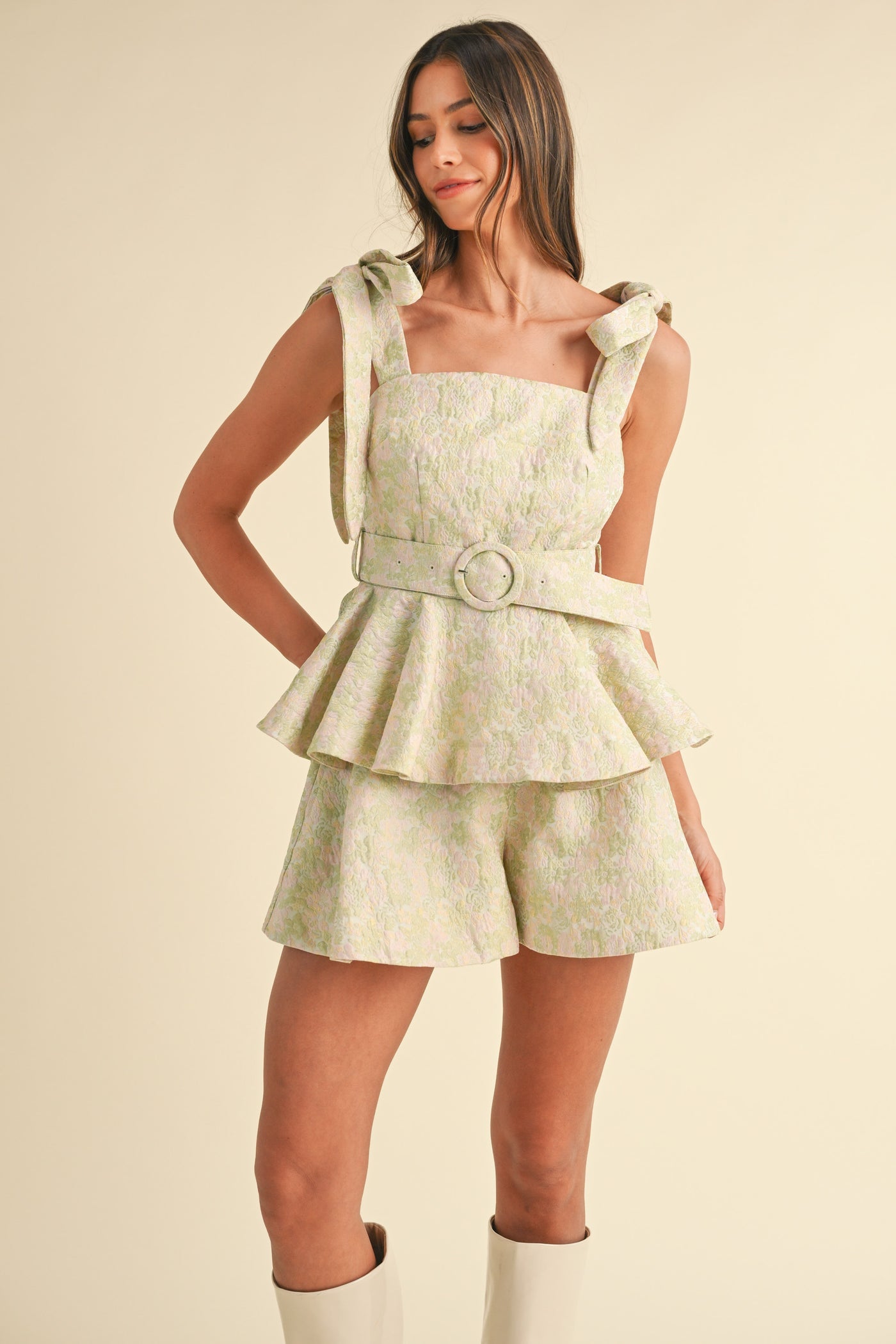 La Belle Vie Jacquard Floral Shorts Set