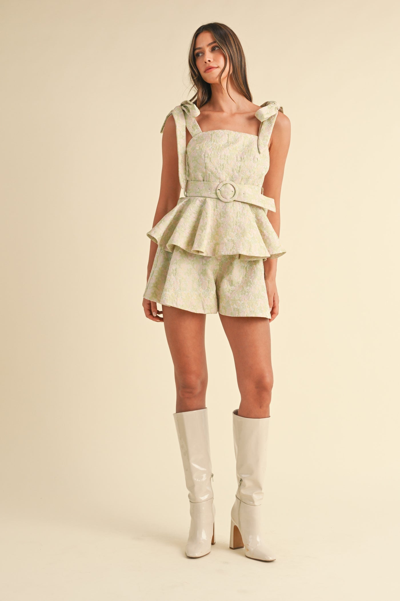 La Belle Vie Jacquard Floral Shorts Set