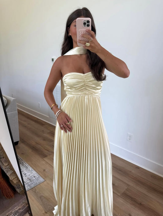 Taylor Ruched Pleated Tube Maxi Dress