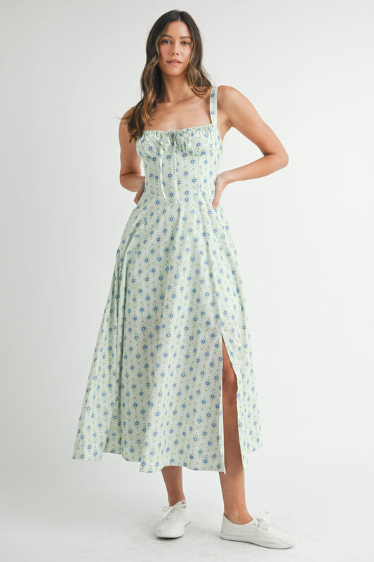 Willow Floral Bustier Back Lace Up Midi Dress