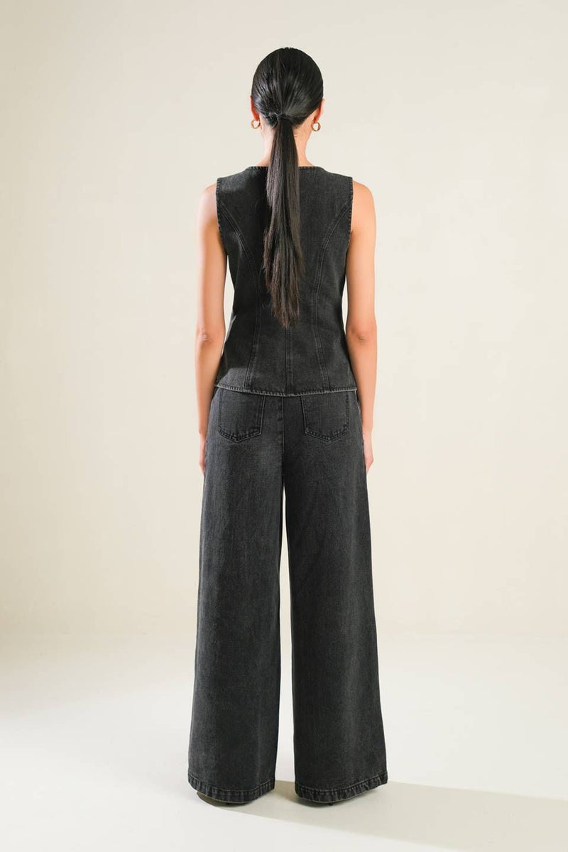 Next Level Vest and Wide Leg Jeans Denim Set