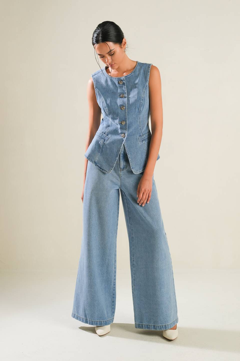 Next Level Vest and Wide Leg Jeans Denim Set