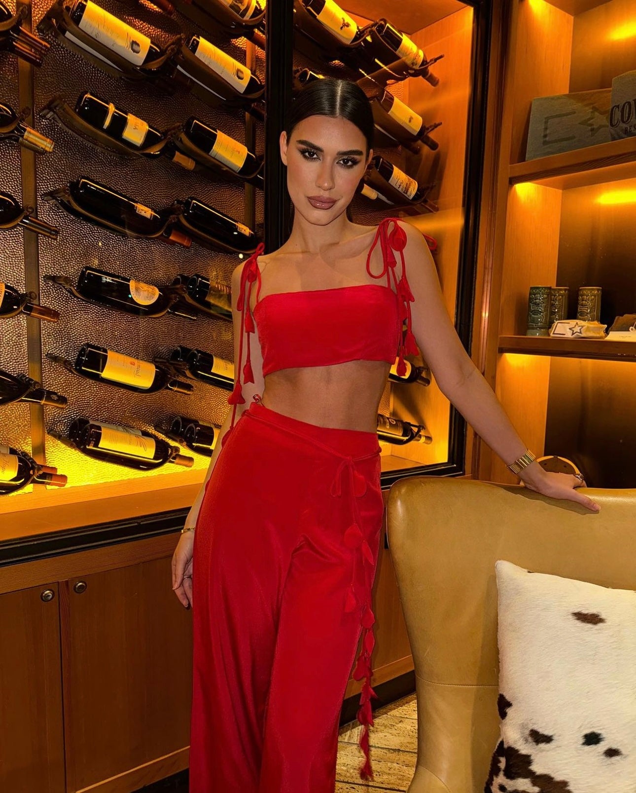 Red Two Piece Tassel Pants Set