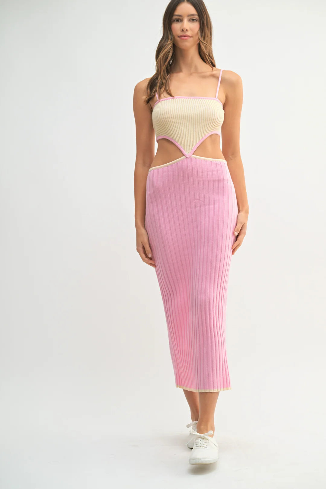 Voy A LLeVARTE PA PR Ribbed Knit Color Block Cutout Midi Dress