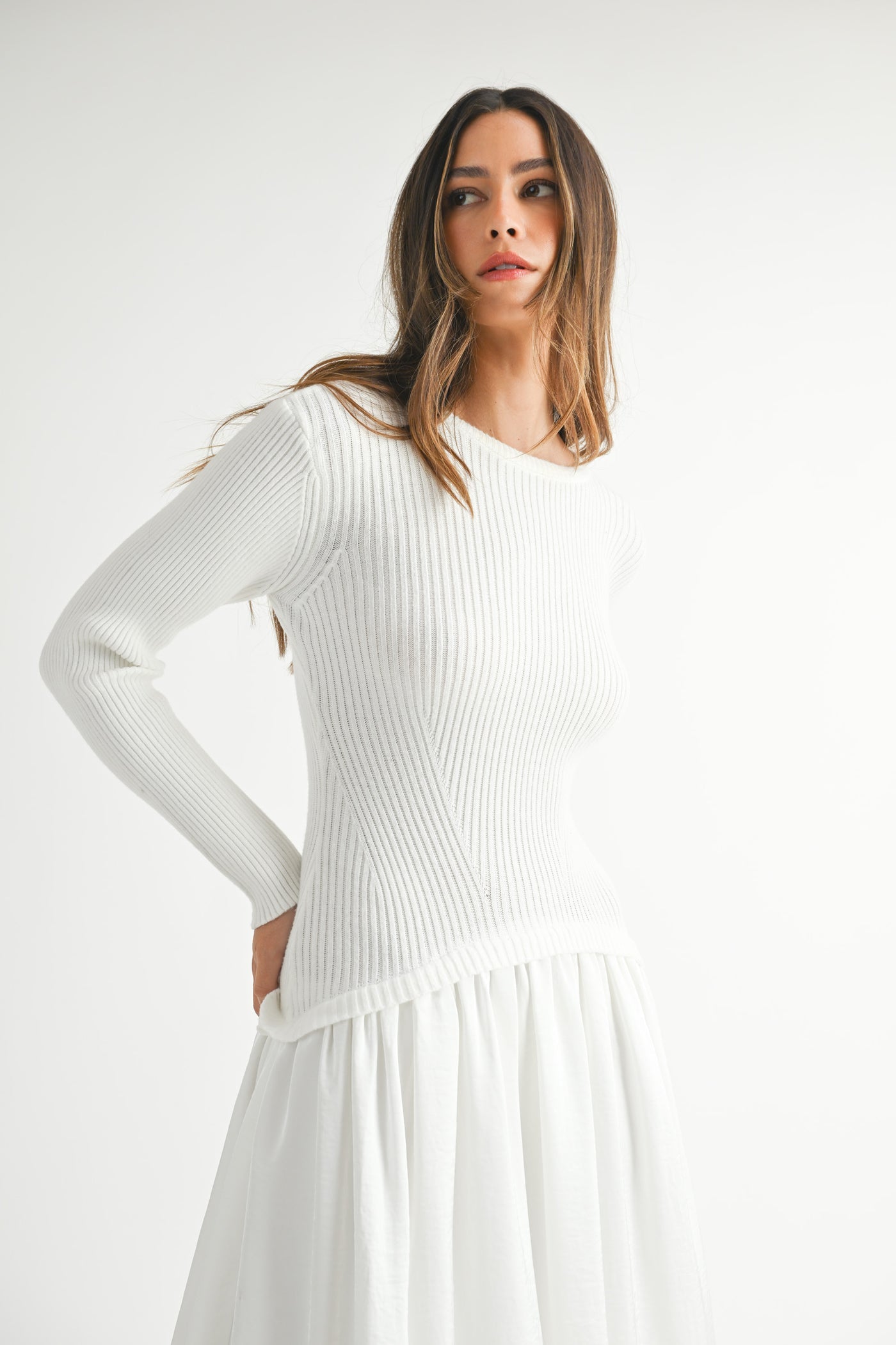 Olivia Ribbed Poplin Midi Sweater Dress