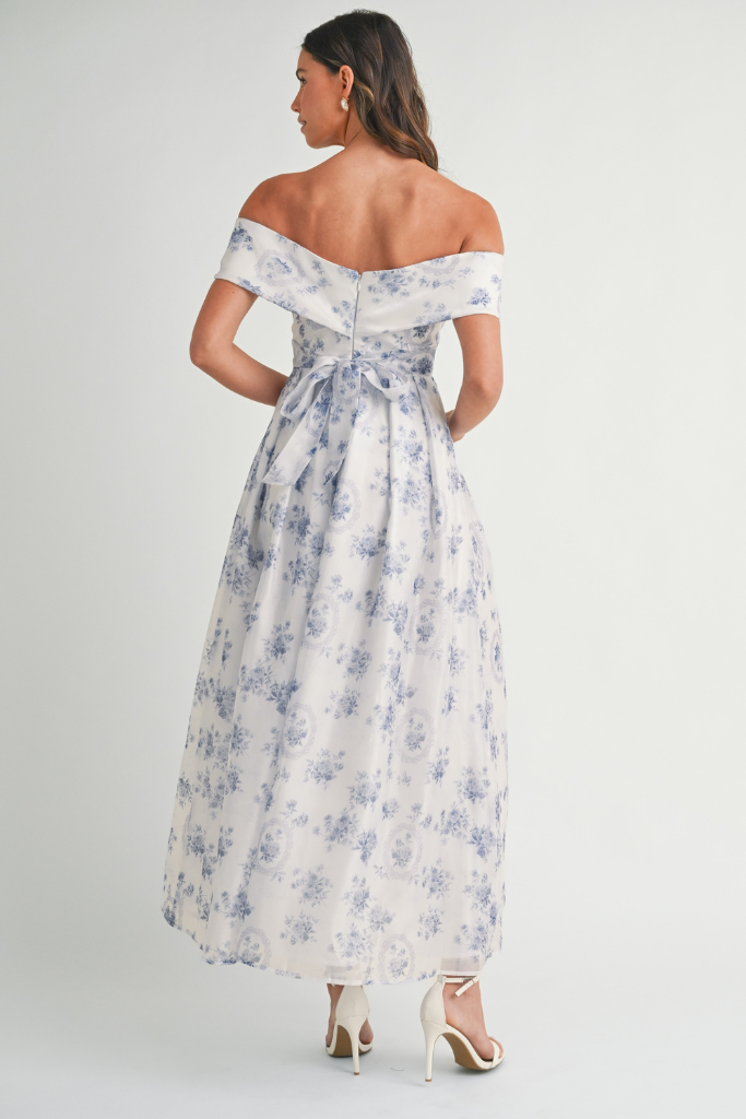 Tea Time Floral Off Shoulder Maxi Dress