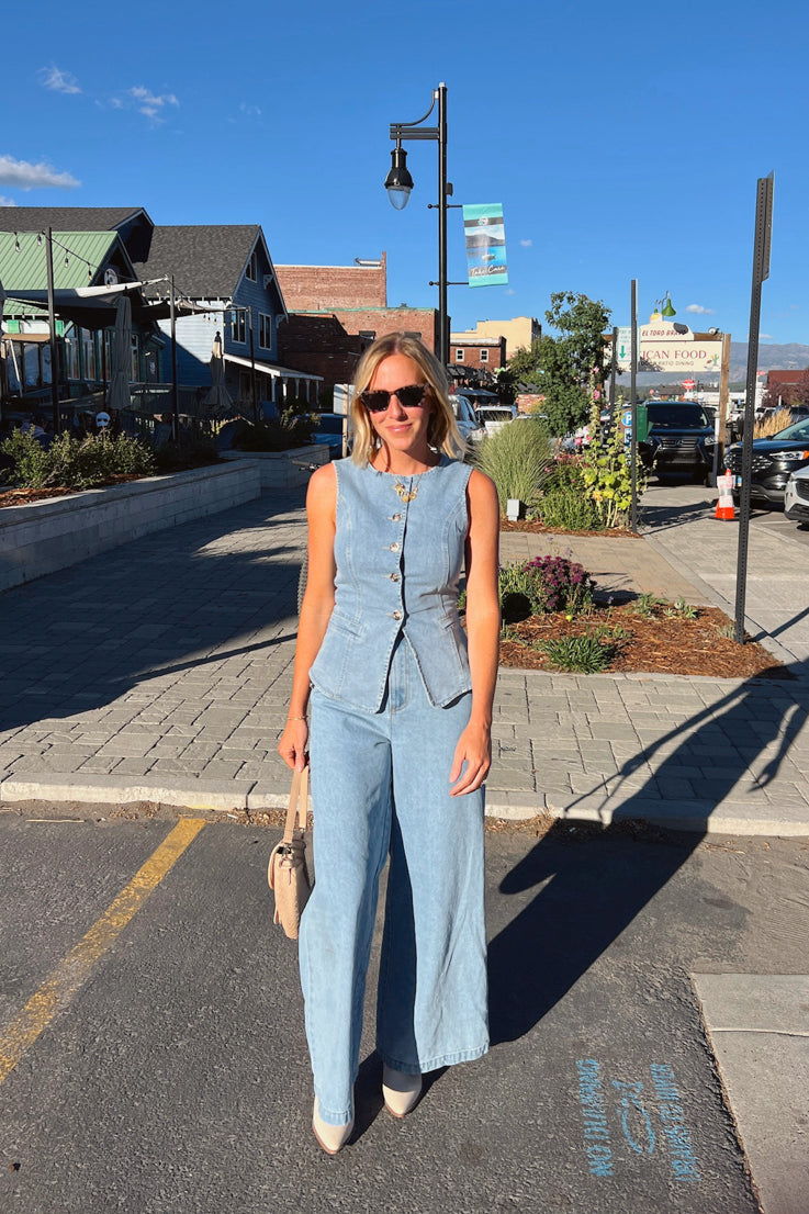 Next Level Vest and Wide Leg Jeans Denim Set