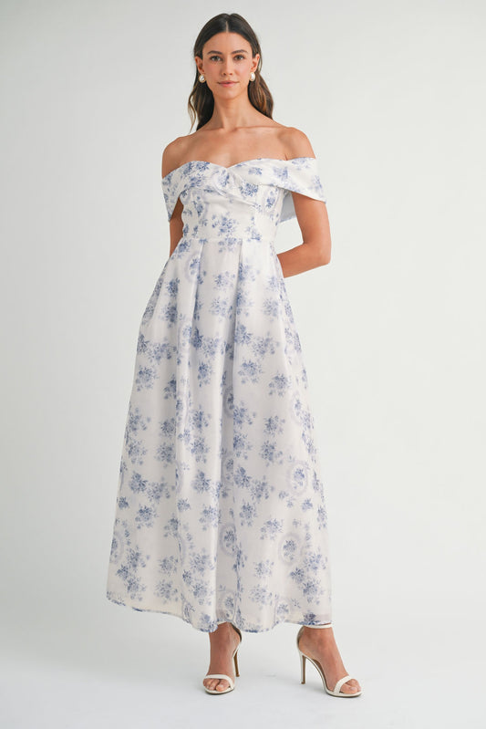 Tea Time Floral Off Shoulder Maxi Dress