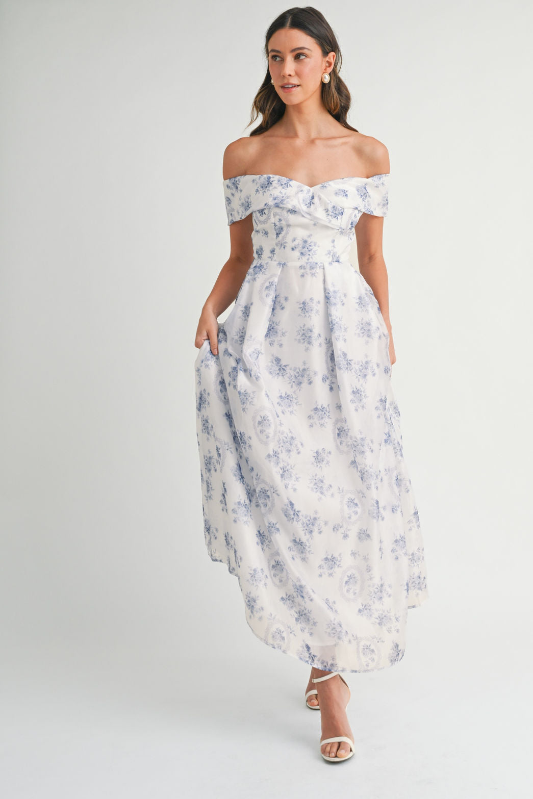 Tea Time Floral Off Shoulder Maxi Dress