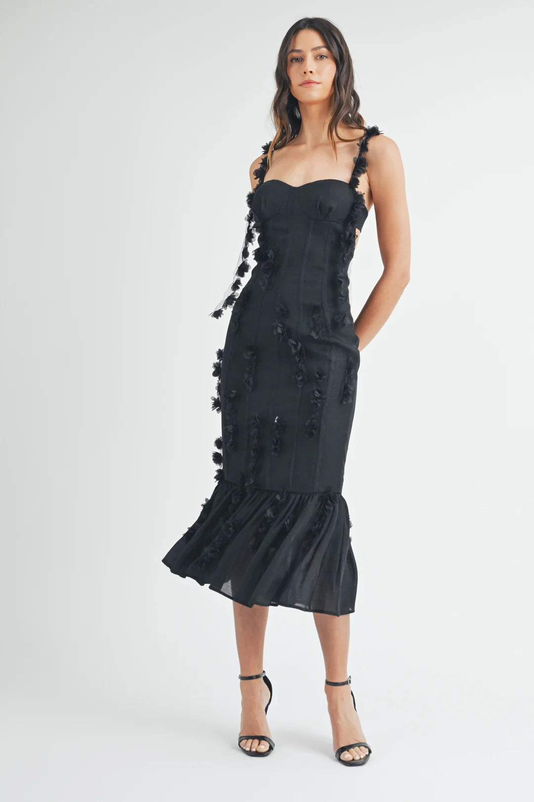 Blooming Grace Midi Dress - black