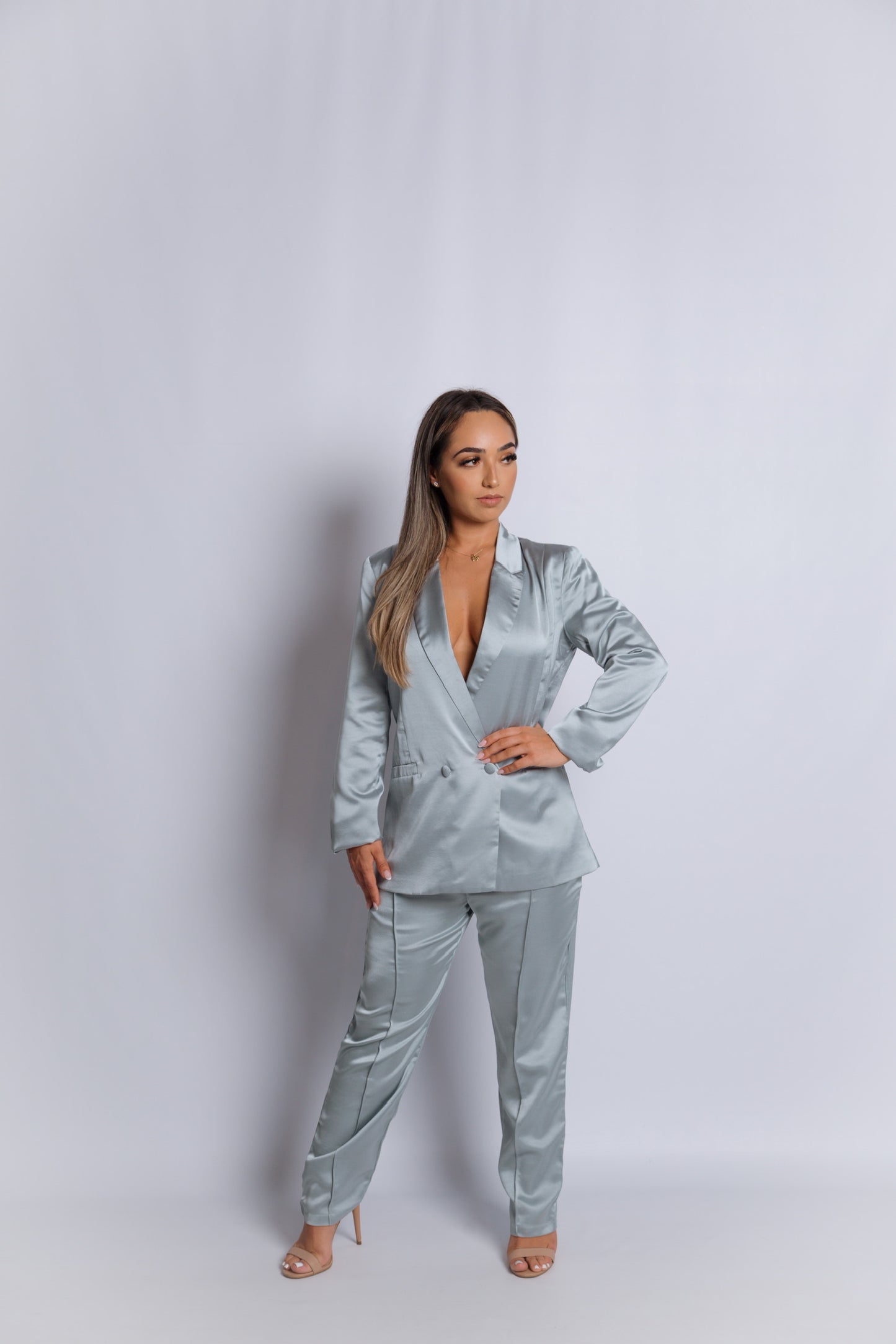 Material Girl Satin Blazer Pants Set