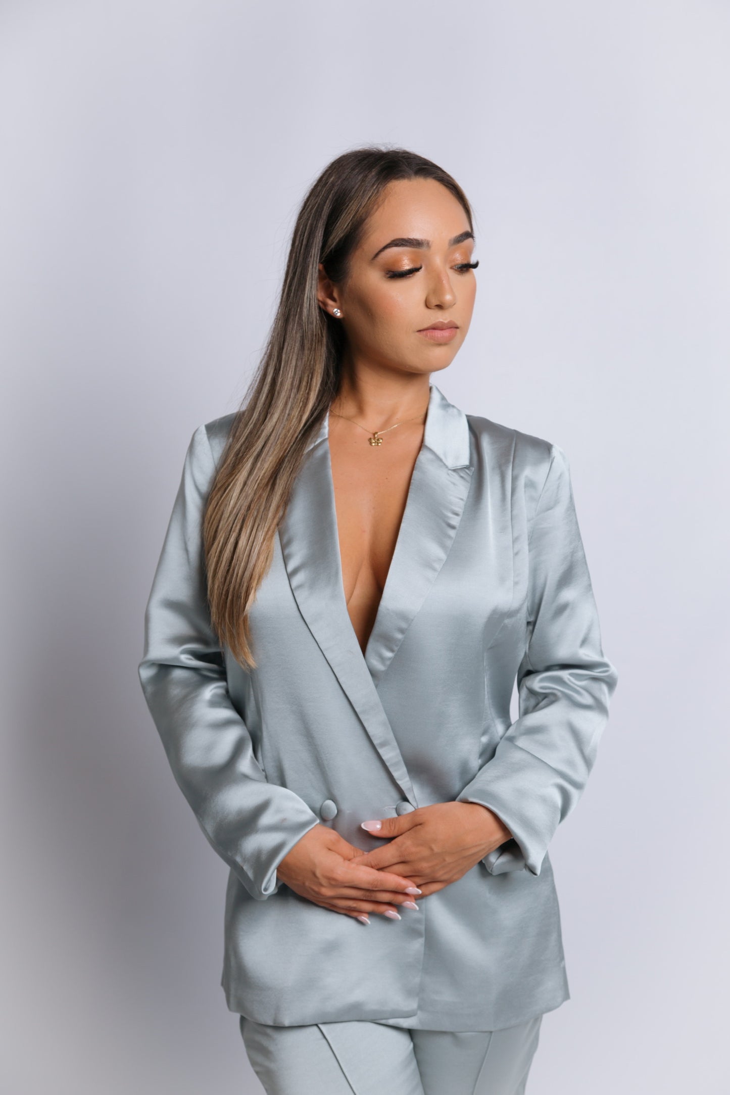 Material Girl Satin Blazer Pants Set