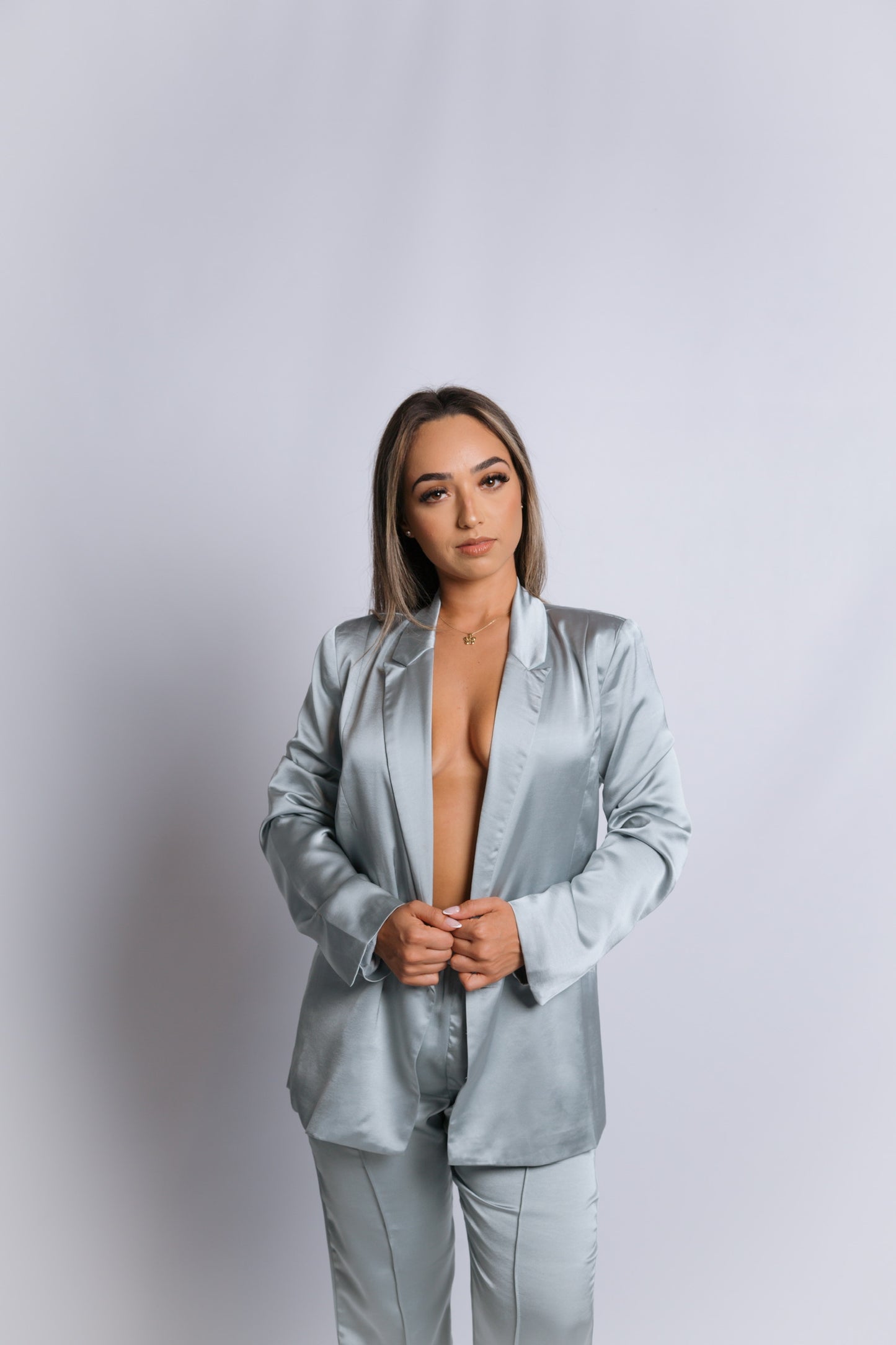 Material Girl Satin Blazer Pants Set