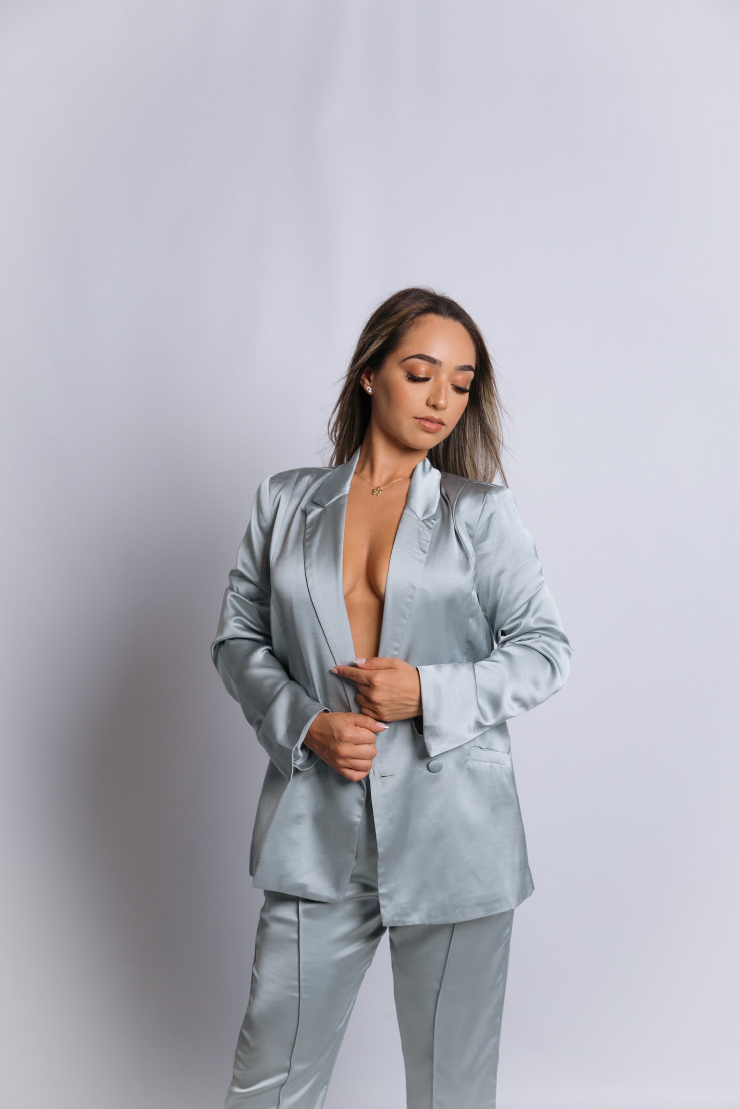 Material Girl Satin Blazer Pants Set