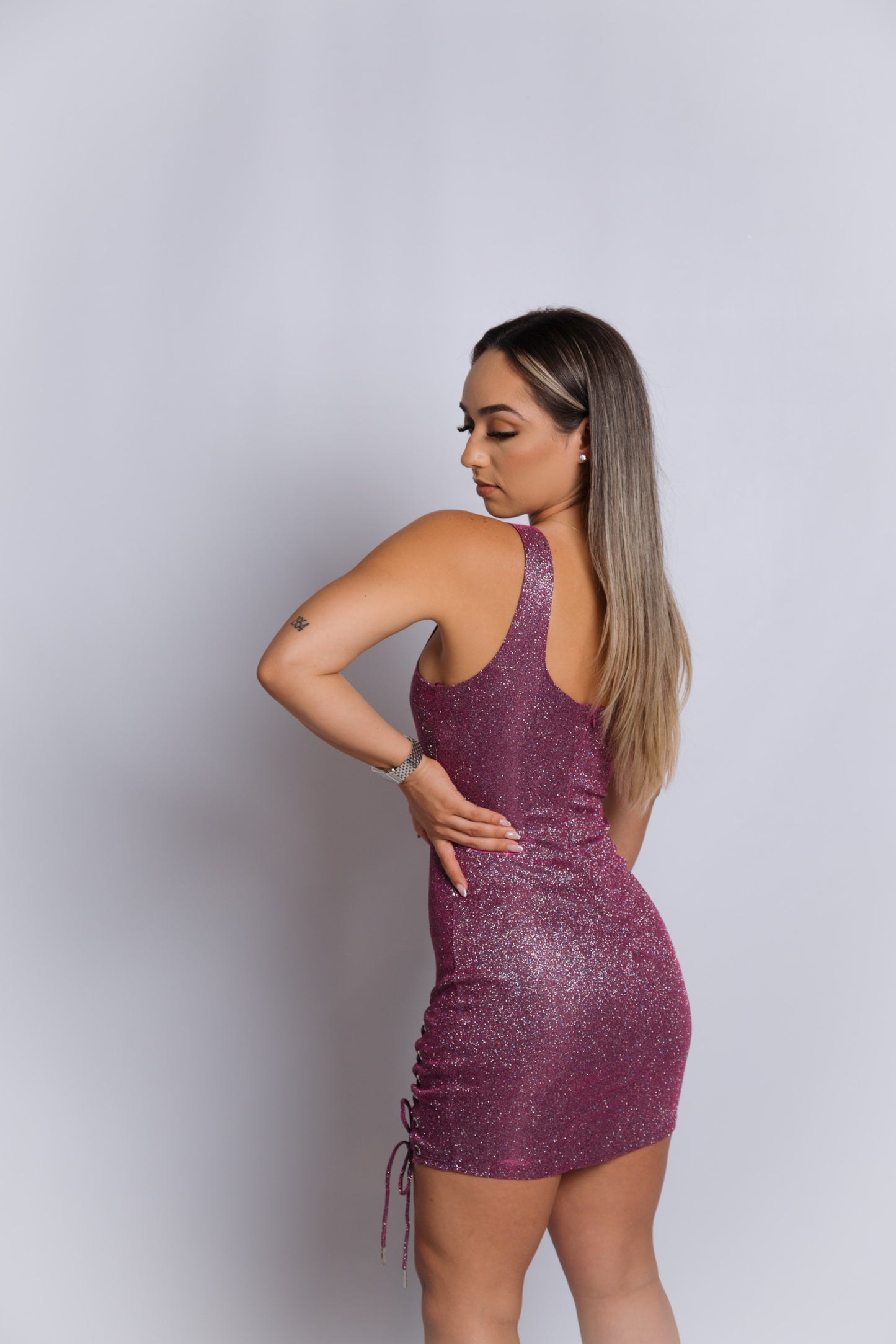 Lace Me Up Shimmer Bodycon Mini Dress