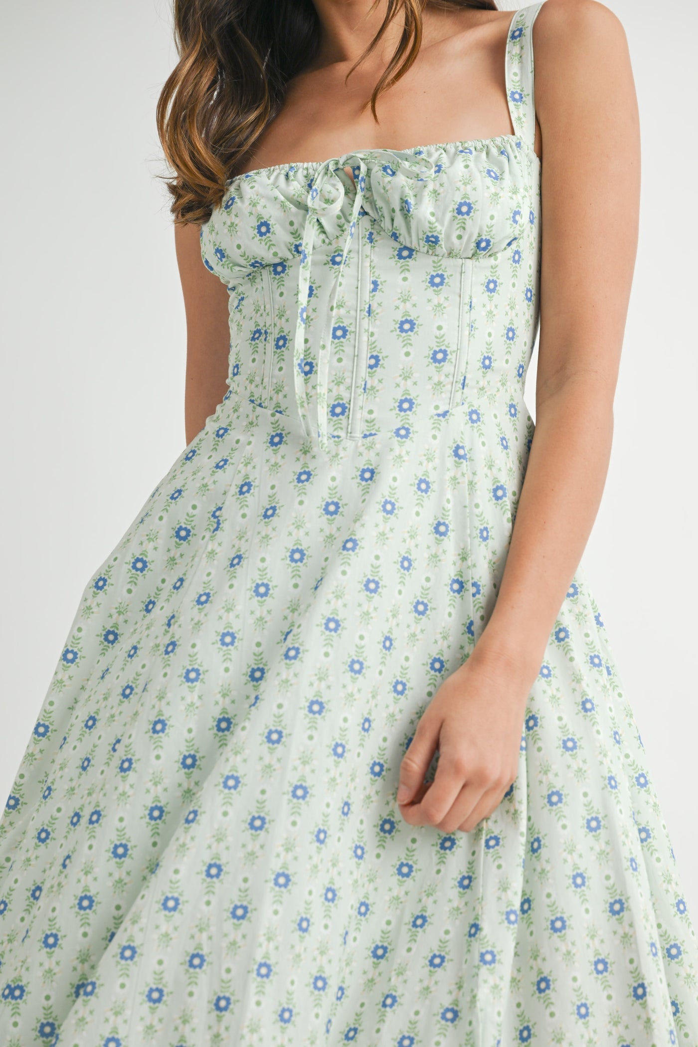 Willow Floral Bustier Back Lace Up Midi Dress