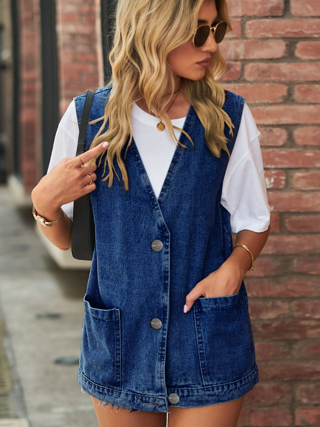 Chelsea V-Neck Button Up Denim Vest