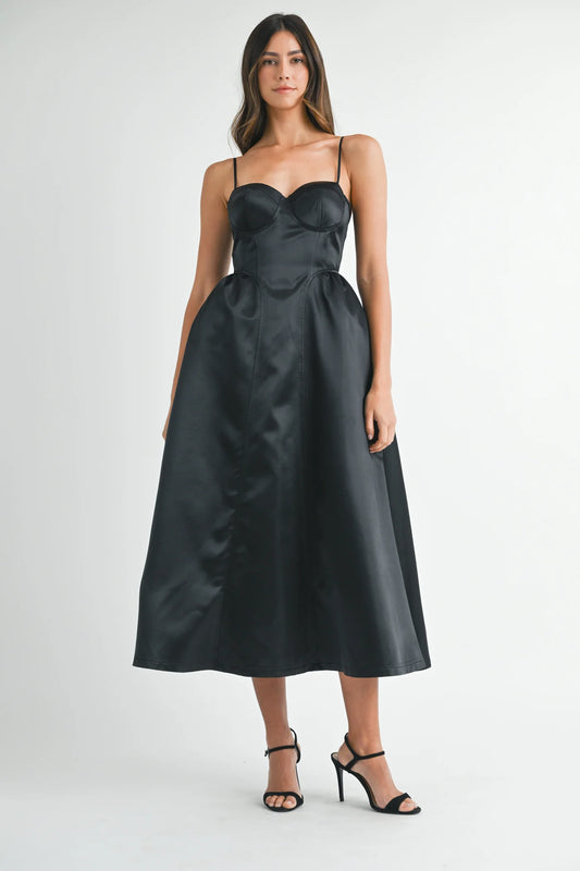 Dinner In Paris Taffeta Bustier Midi Dress