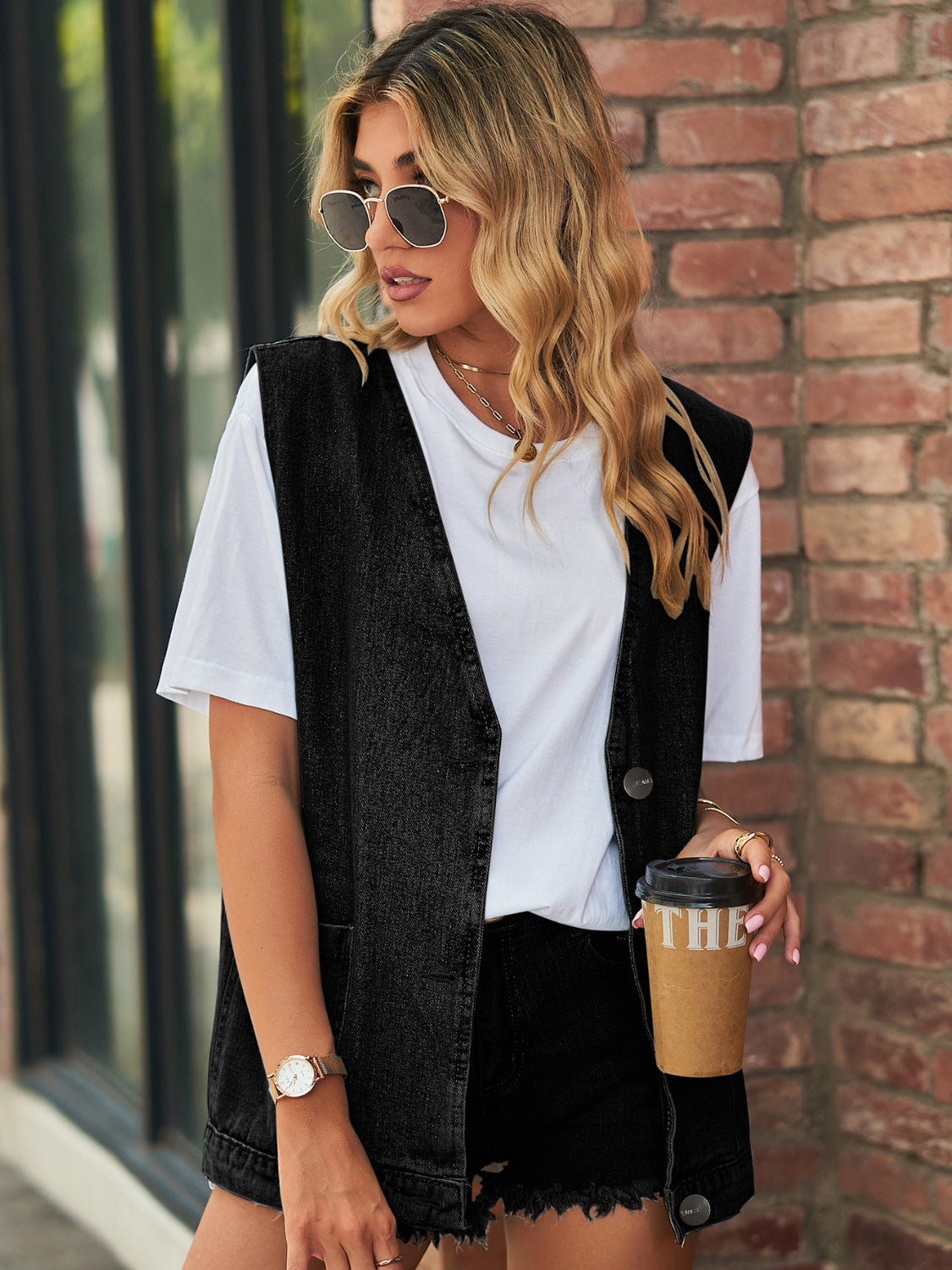 Chelsea V-Neck Button Up Denim Vest