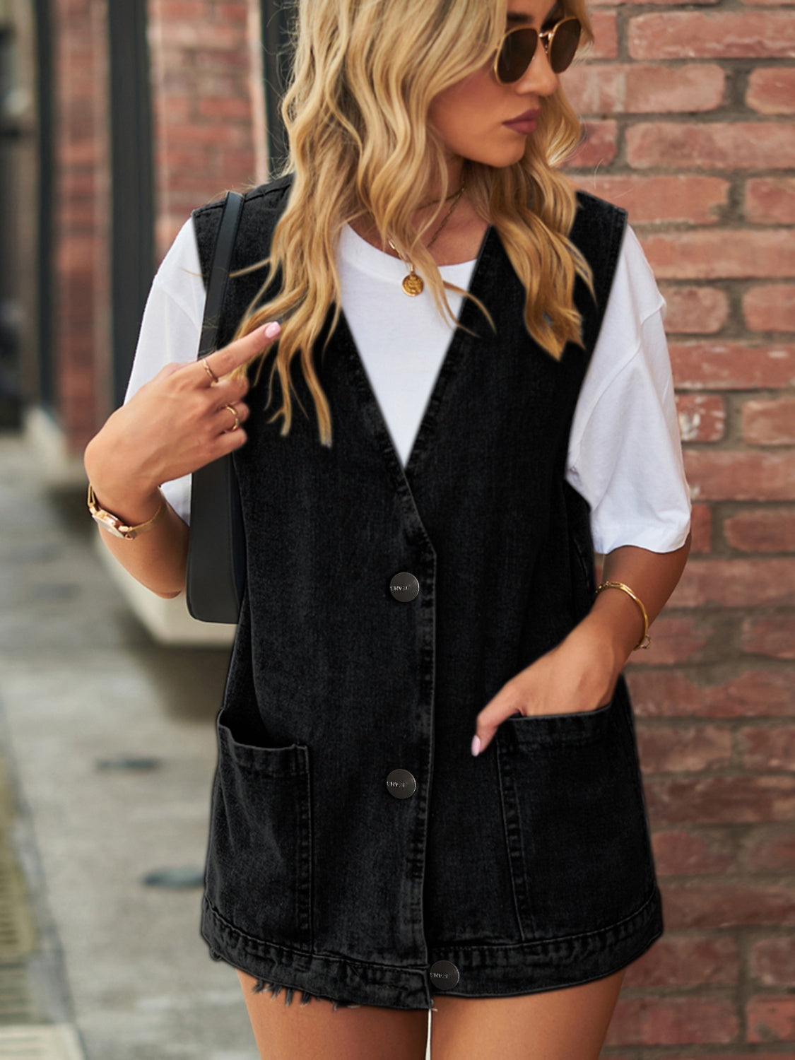 Chelsea V-Neck Button Up Denim Vest