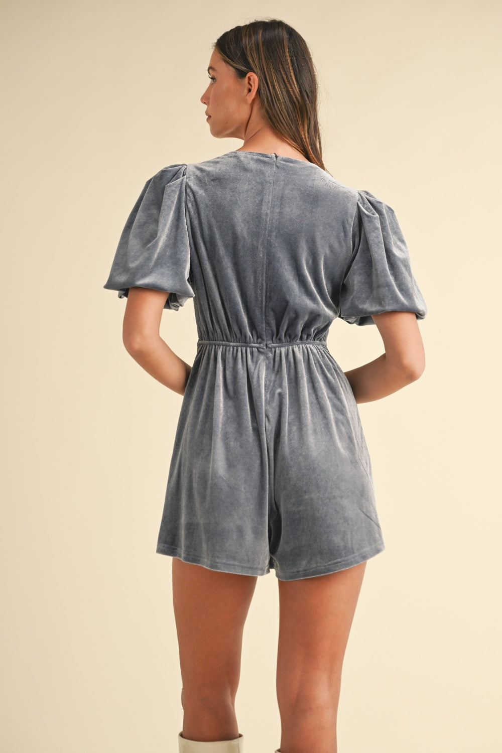 Sugarplum Puff Sleeve Velvet Romper