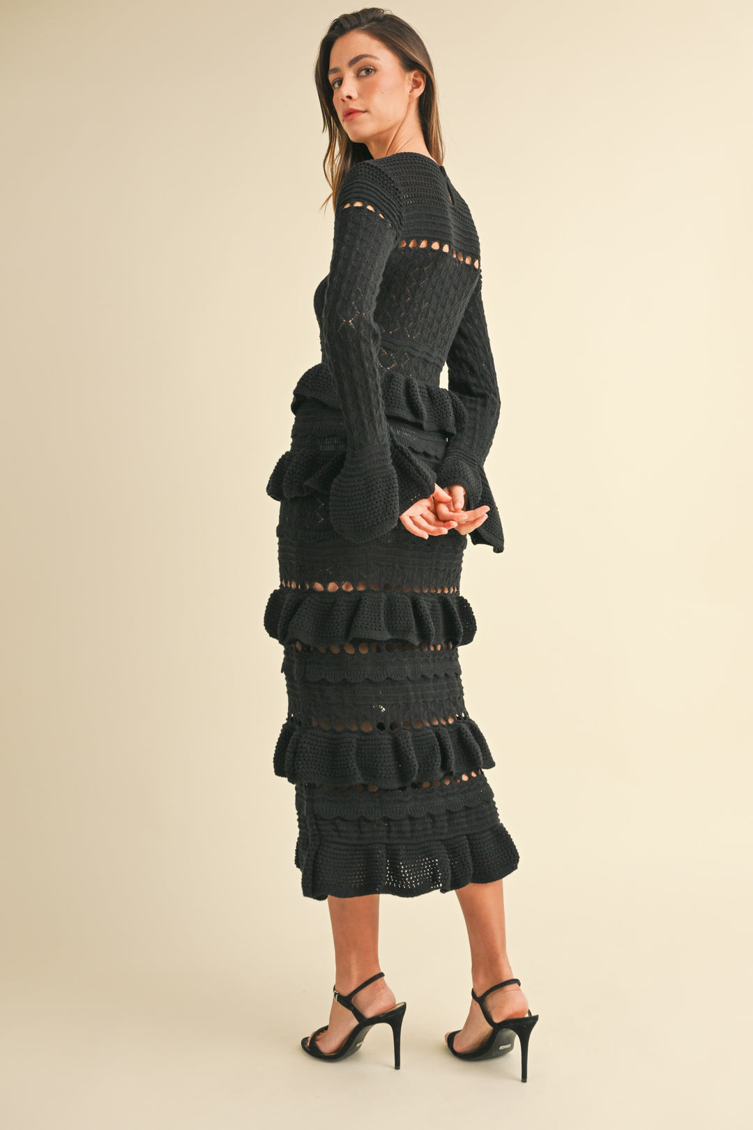 Under The Moonlight Tiered Ruffle Knit Midi Dress