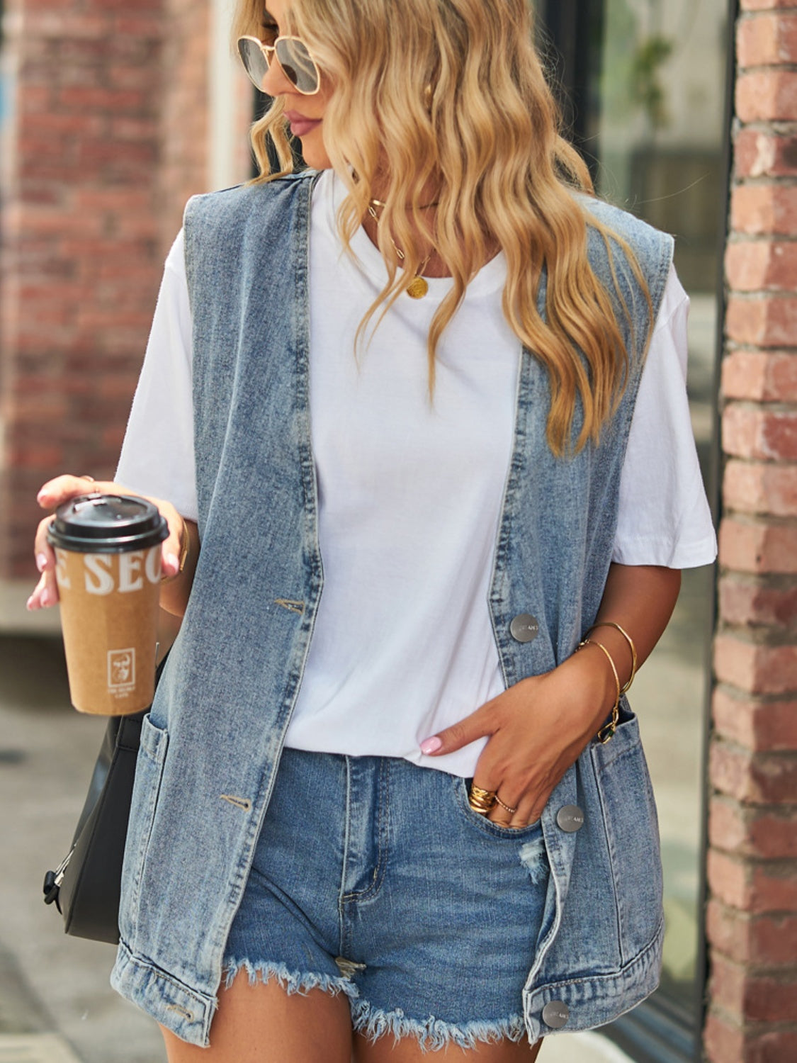 Chelsea V-Neck Button Up Denim Vest