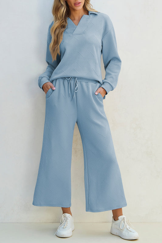 Wide Horizons Textured Top and Wide Leg Pants Set