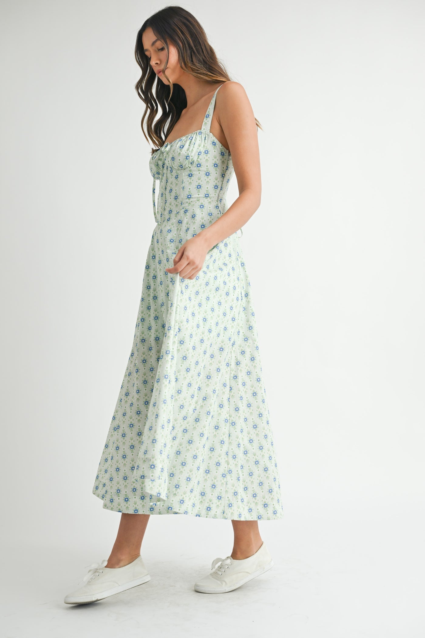 Willow Floral Bustier Back Lace Up Midi Dress