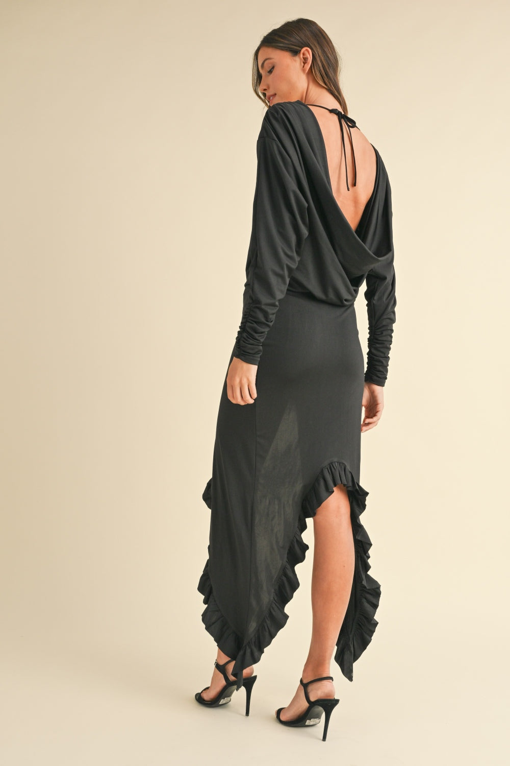 Timeless Elegance Asymmetric Ruffle Hem Dress - black