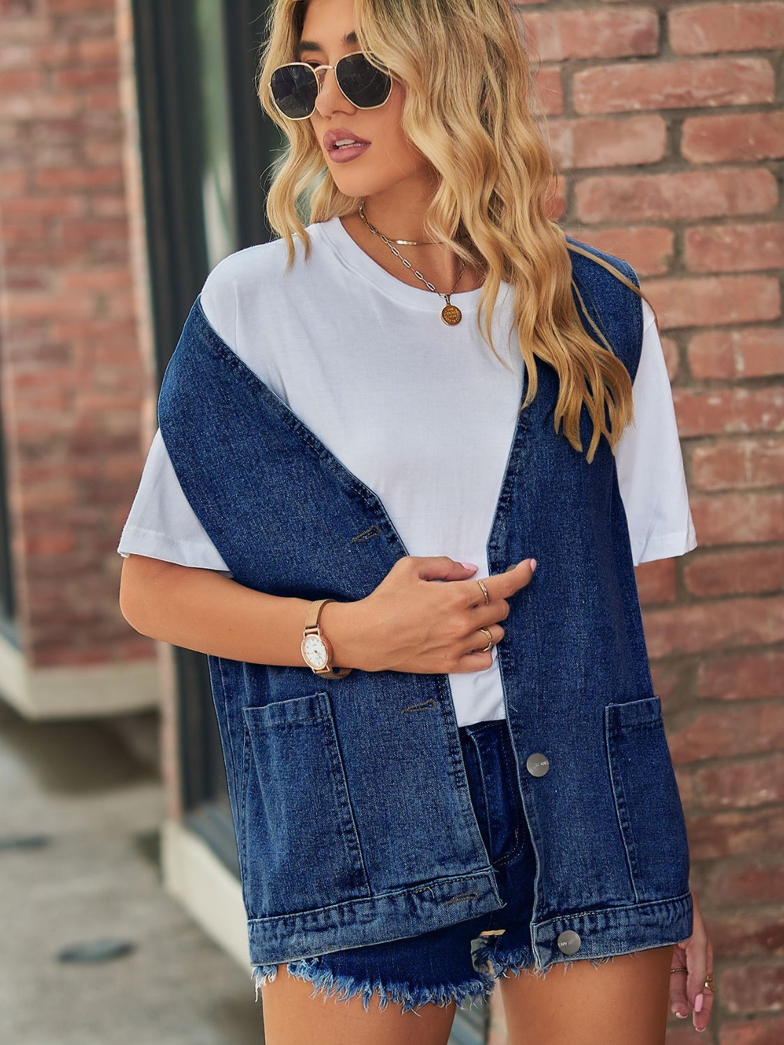 Chelsea V-Neck Button Up Denim Vest