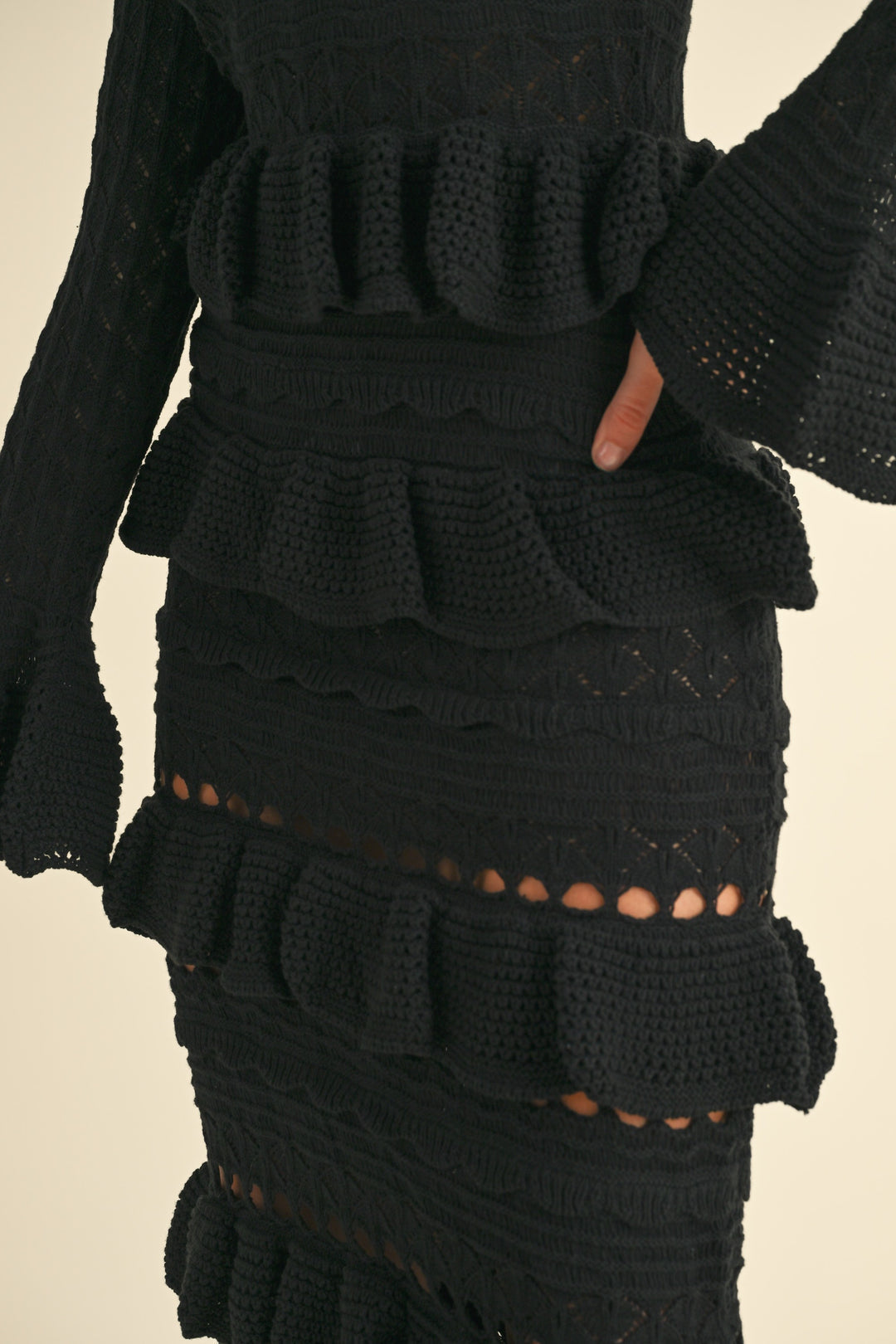Under The Moonlight Tiered Ruffle Knit Midi Dress