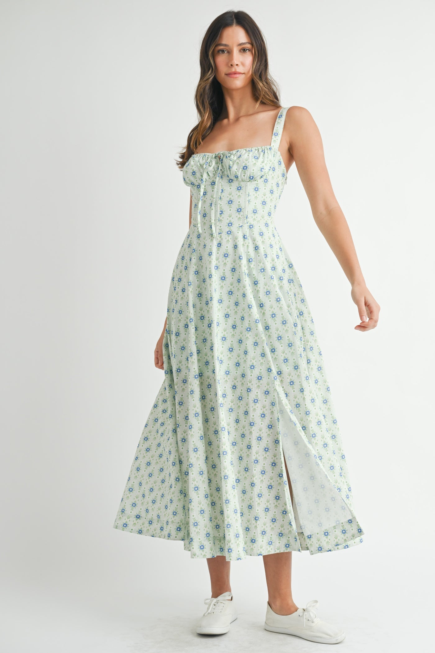 Willow Floral Bustier Back Lace Up Midi Dress