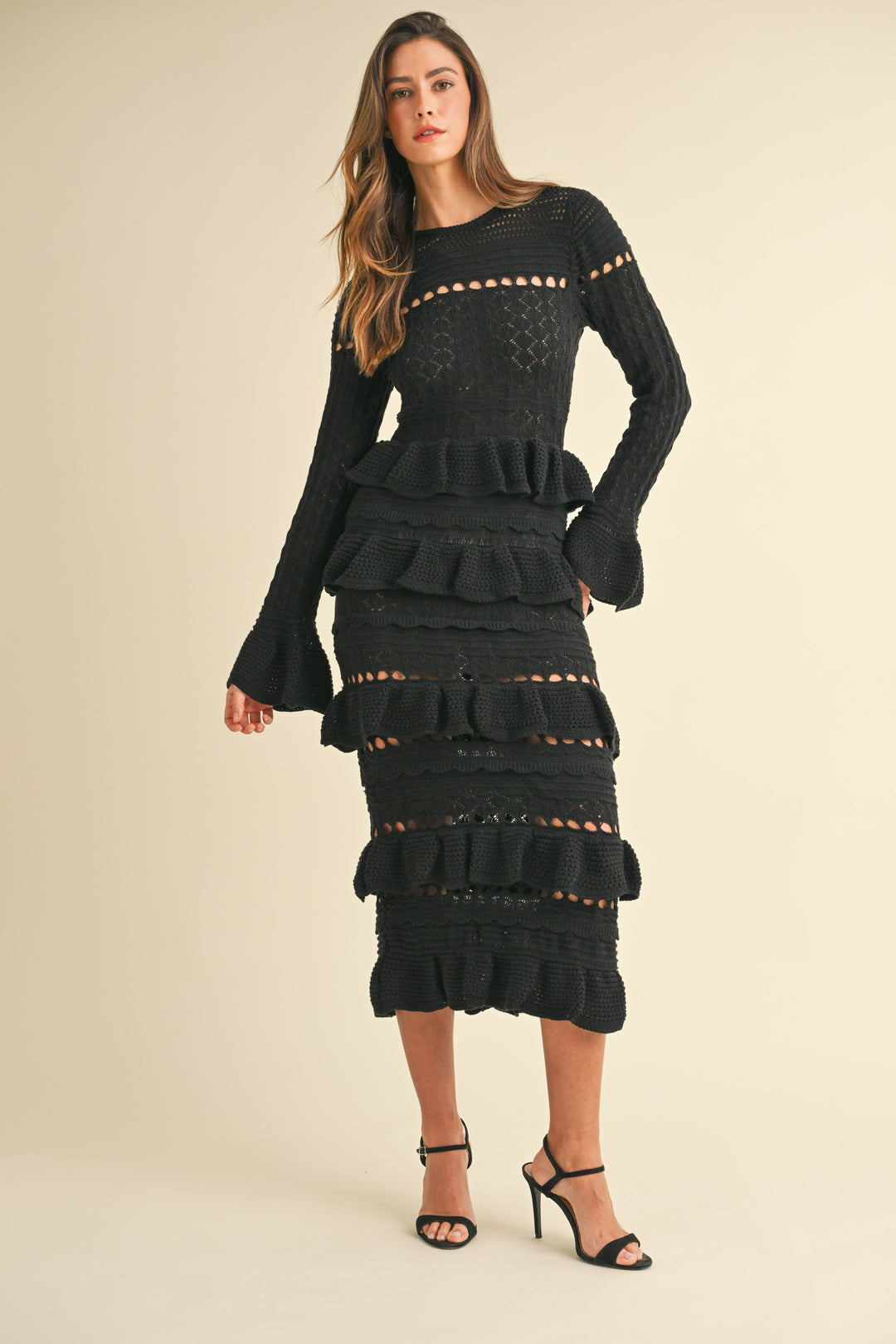 Under The Moonlight Tiered Ruffle Knit Midi Dress