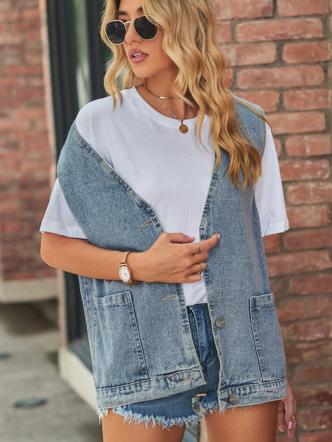 Chelsea V-Neck Button Up Denim Vest