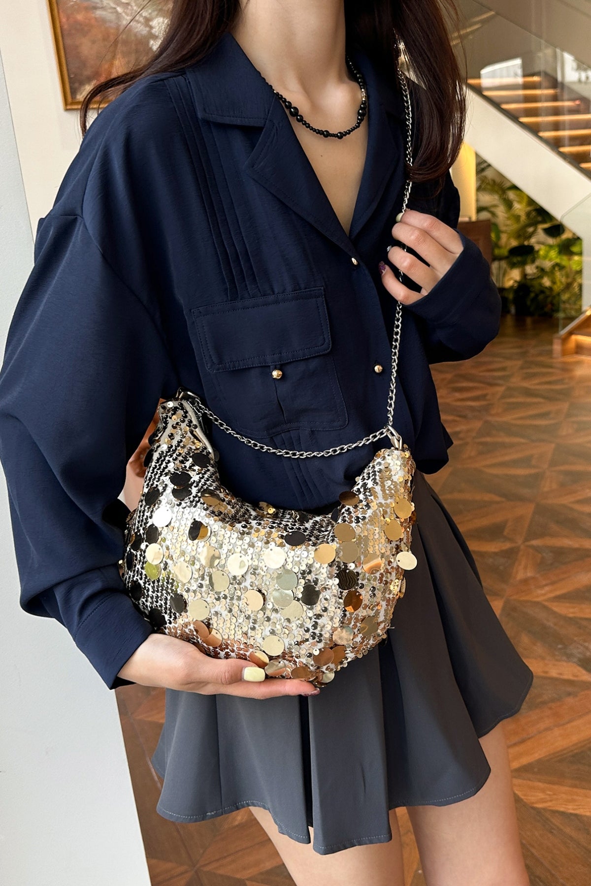 Sequin Chain Crossbody Bag