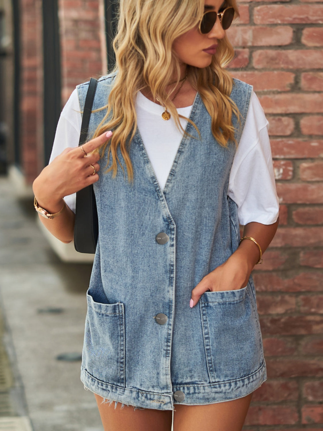 Chelsea V-Neck Button Up Denim Vest