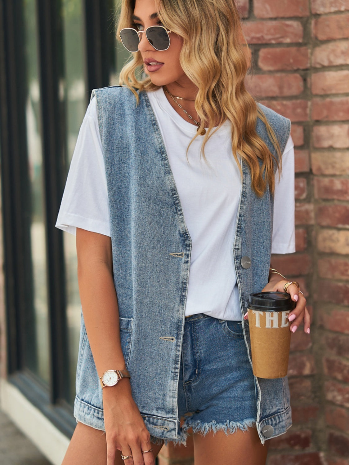 Chelsea V-Neck Button Up Denim Vest