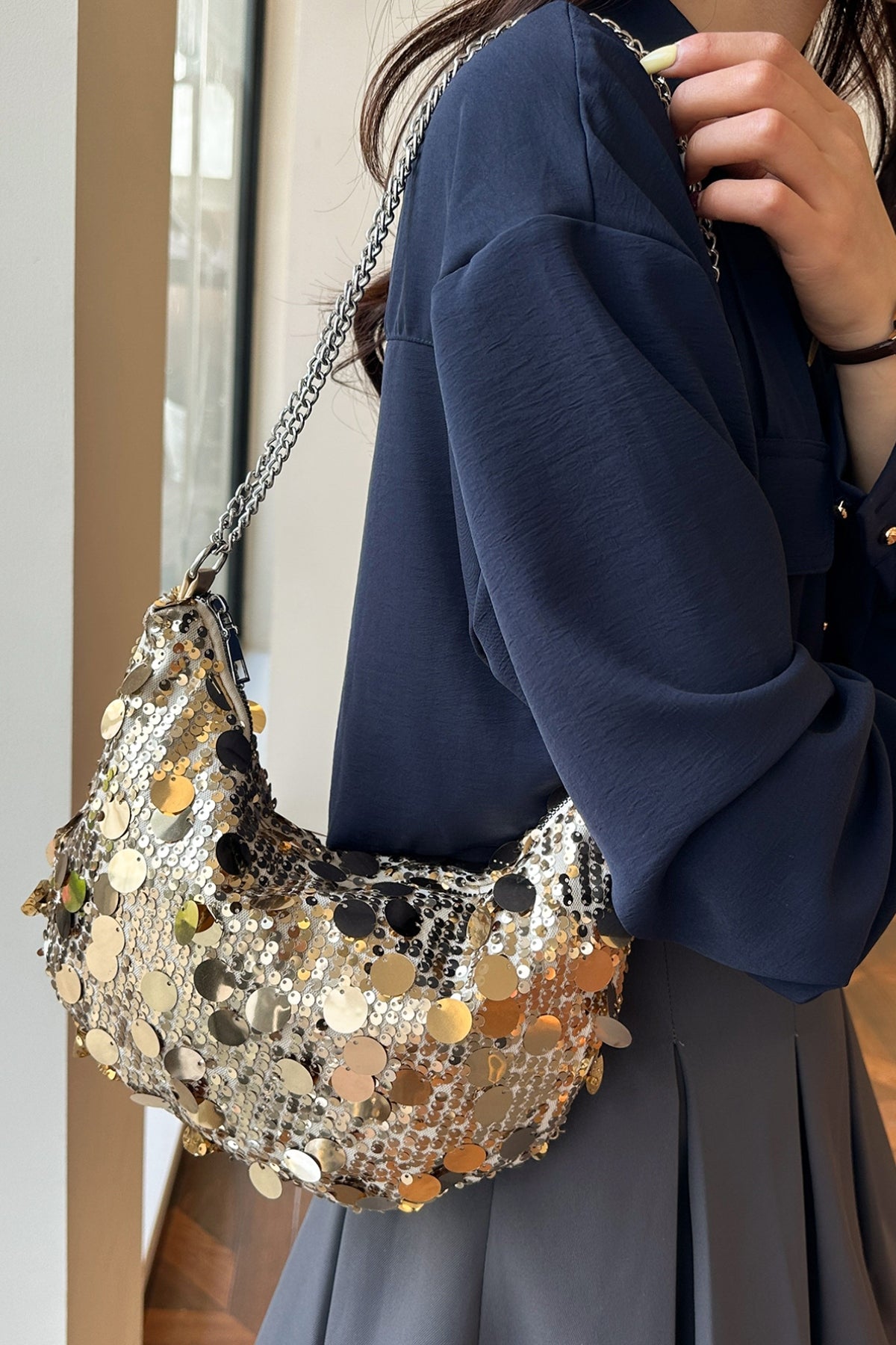 Sequin Chain Crossbody Bag