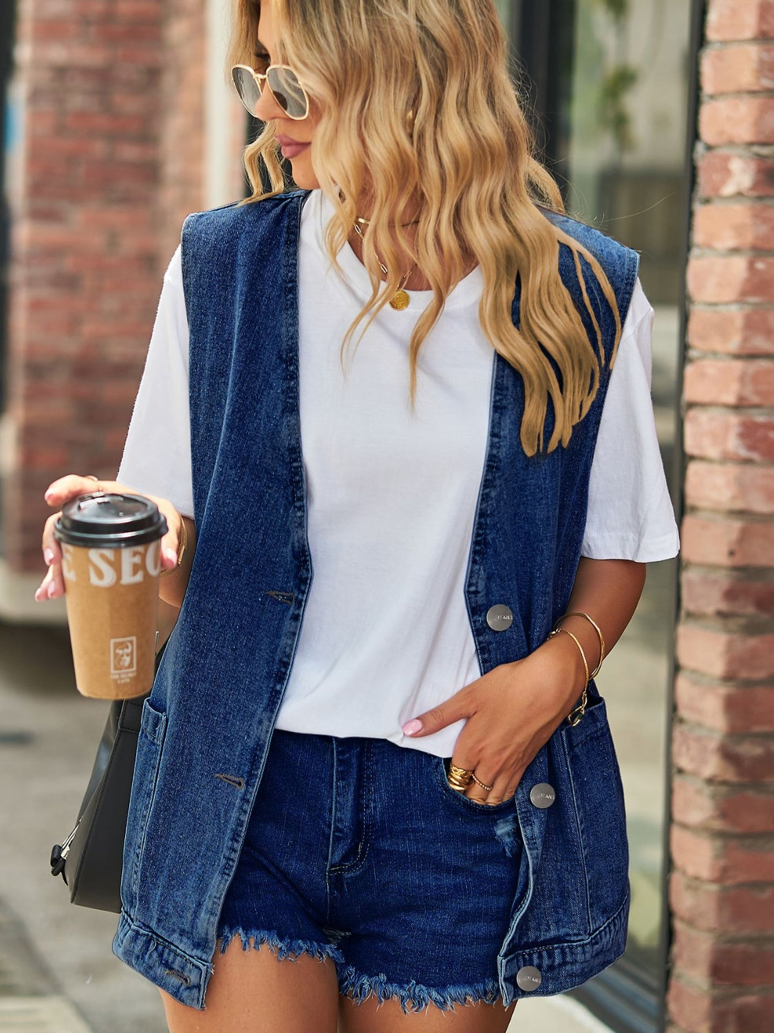 Chelsea V-Neck Button Up Denim Vest