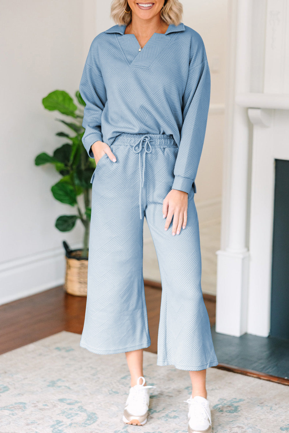 Wide Horizons Textured Top and Wide Leg Pants Set