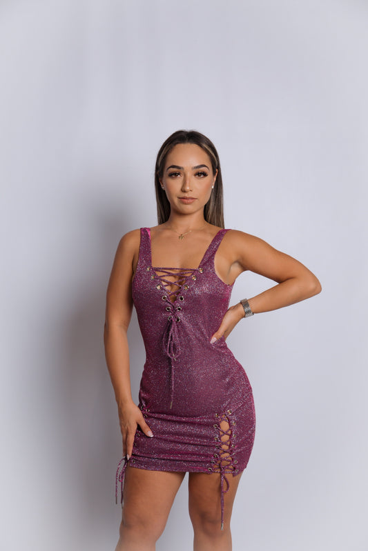 Lace Me Up Shimmer Bodycon Mini Dress