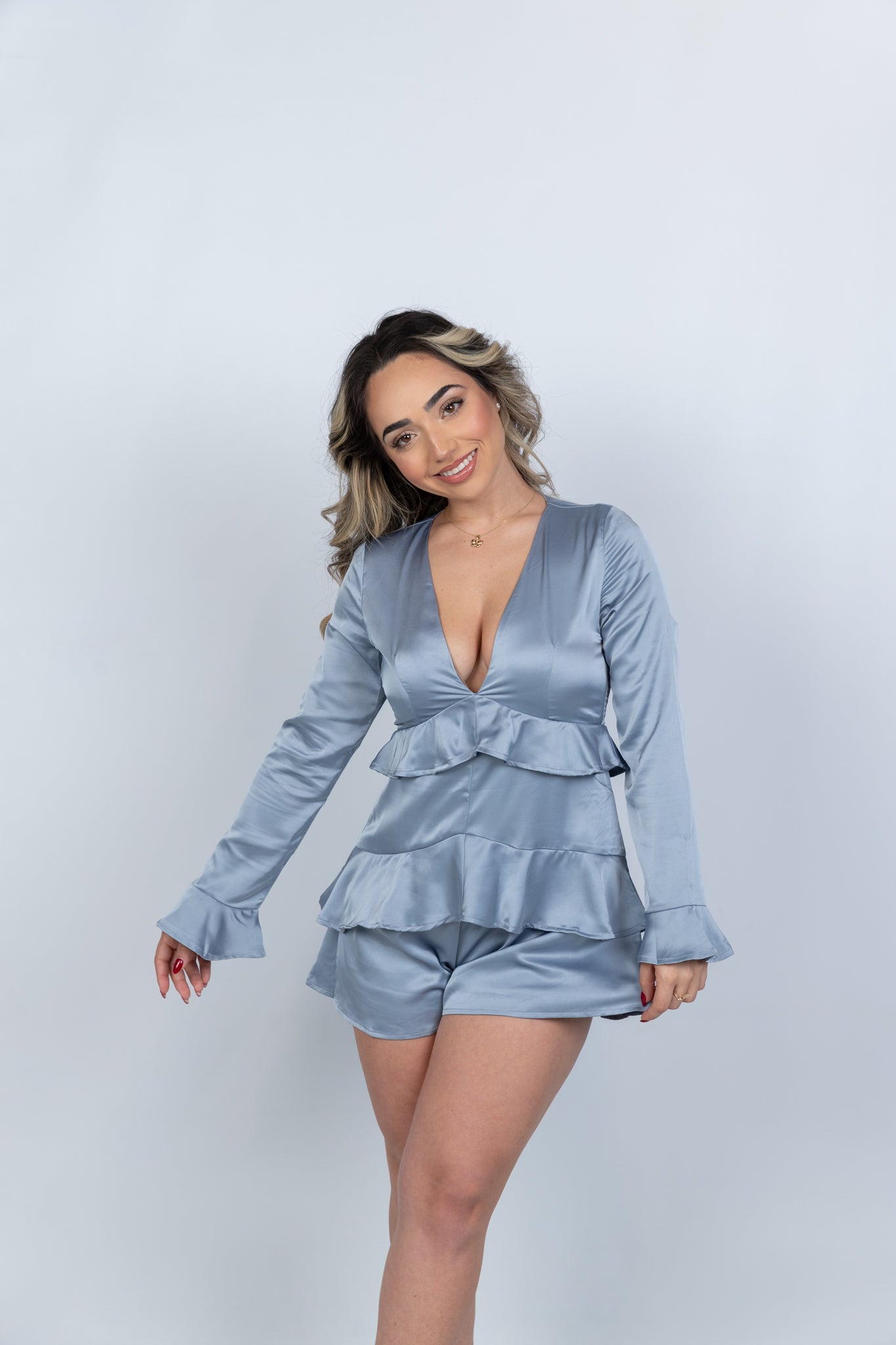 Skylar Satin Long Sleeve Romper